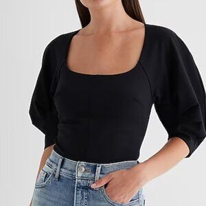 Fitted Ponte Square Neck Puff Sleeve Bodysuit SIZE XS NWT
